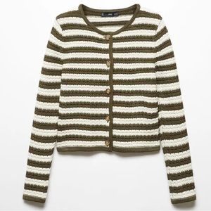 NWT Mango Striped Green Cardigan with Jewel Buttons Size Medium